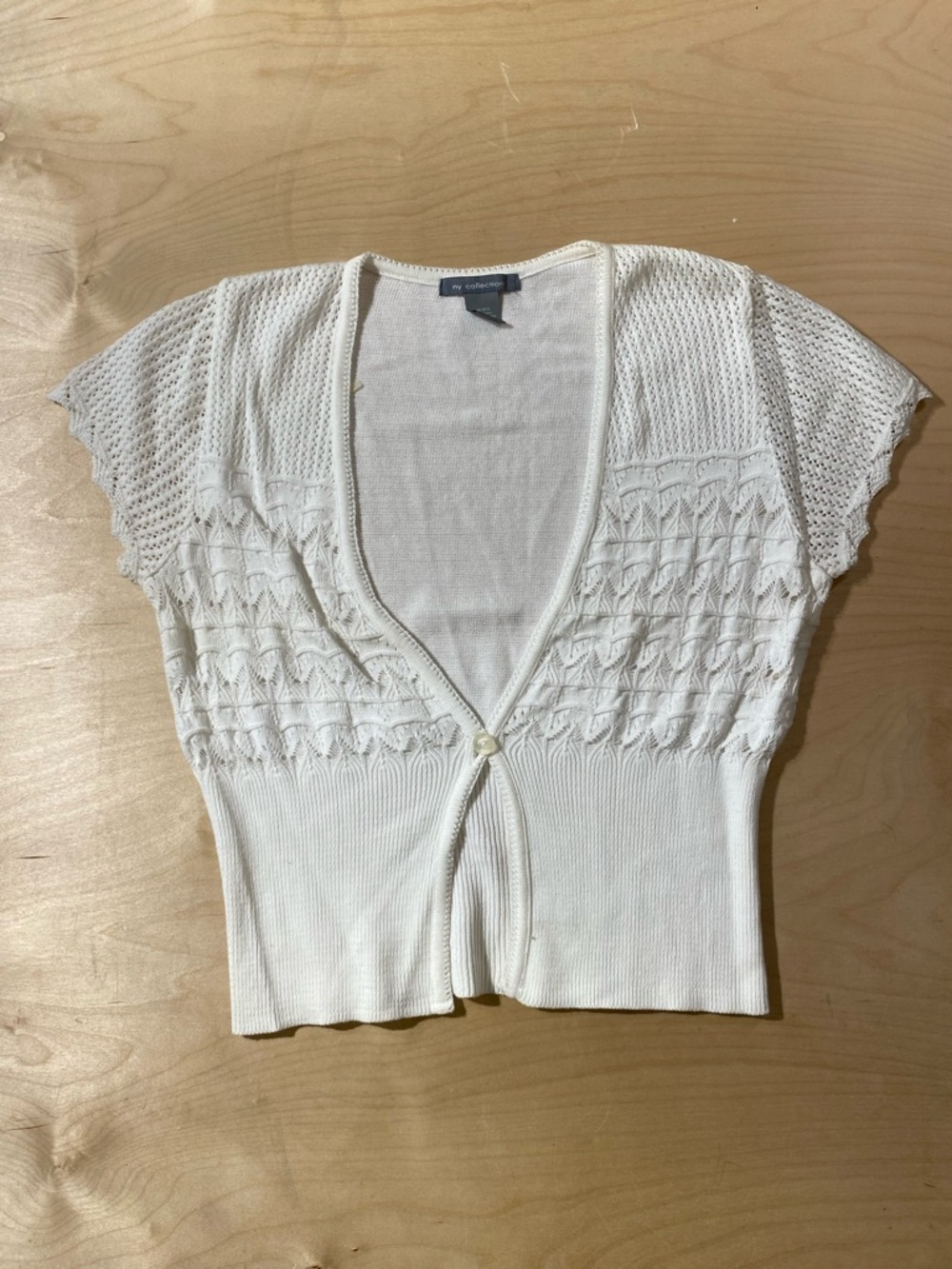 NY Collection White Cropped Knit Cardigan Large (RE)